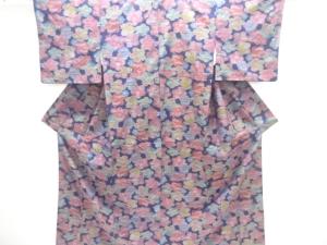 草花模様織り出し手織り紬着物